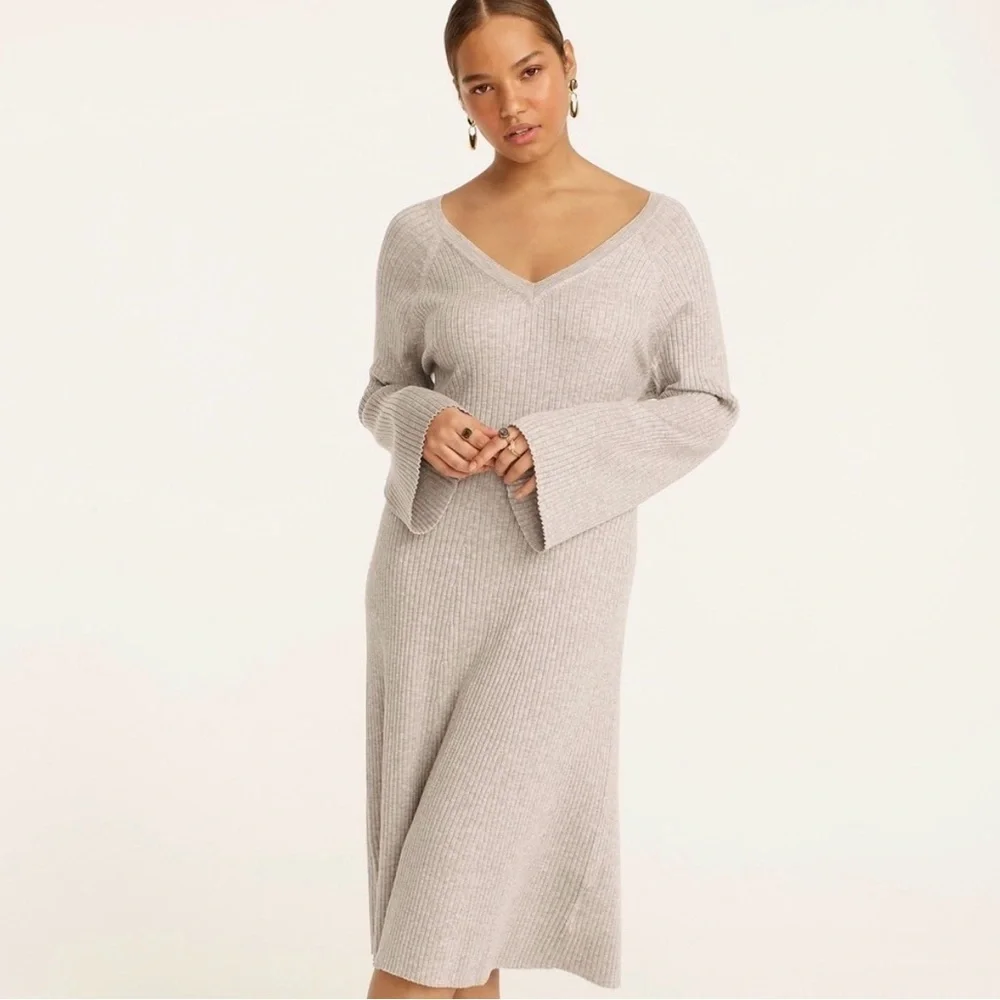 🩶 NWT J.Crew Gray Ribbed Silk Blend Sweater Dress Medium